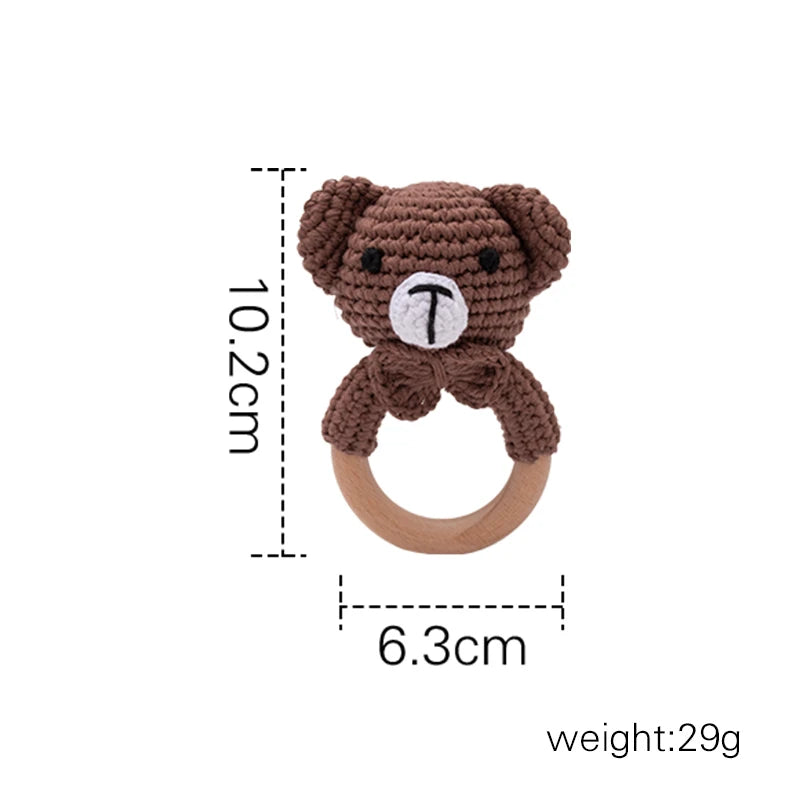 Wooden Baby Rattle Toy – Crochet Turtle Teether Ring