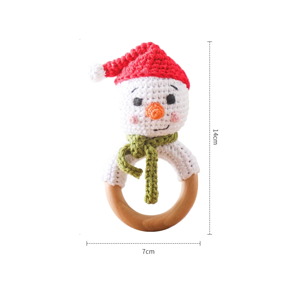 Wooden Baby Rattle Toy – Crochet Turtle Teether Ring