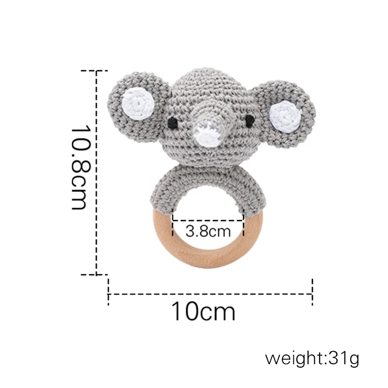 Wooden Baby Rattle Toy – Crochet Turtle Teether Ring