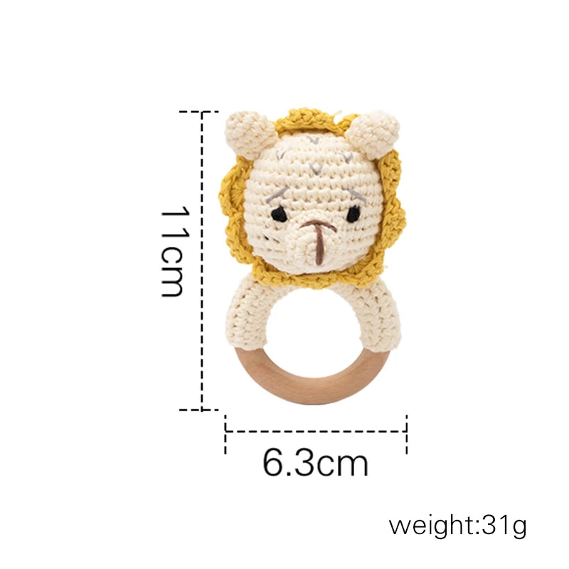 Wooden Baby Rattle Toy – Crochet Turtle Teether Ring