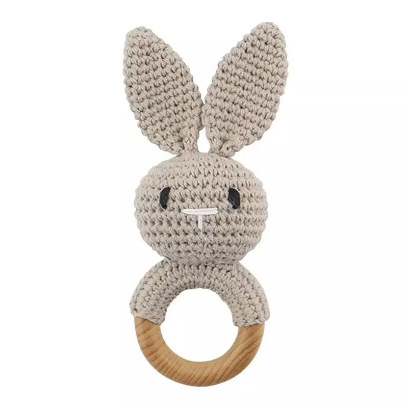 Wooden Baby Rattle Toy – Crochet Turtle Teether Ring