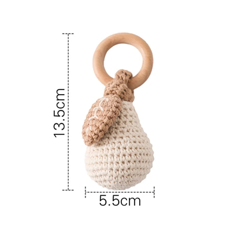 Wooden Baby Rattle Toy – Crochet Turtle Teether Ring