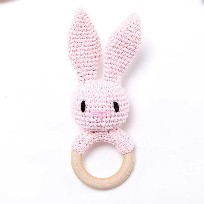 Wooden Baby Rattle Toy – Crochet Turtle Teether Ring