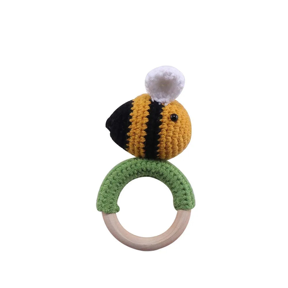 Wooden Baby Rattle Toy – Crochet Turtle Teether Ring