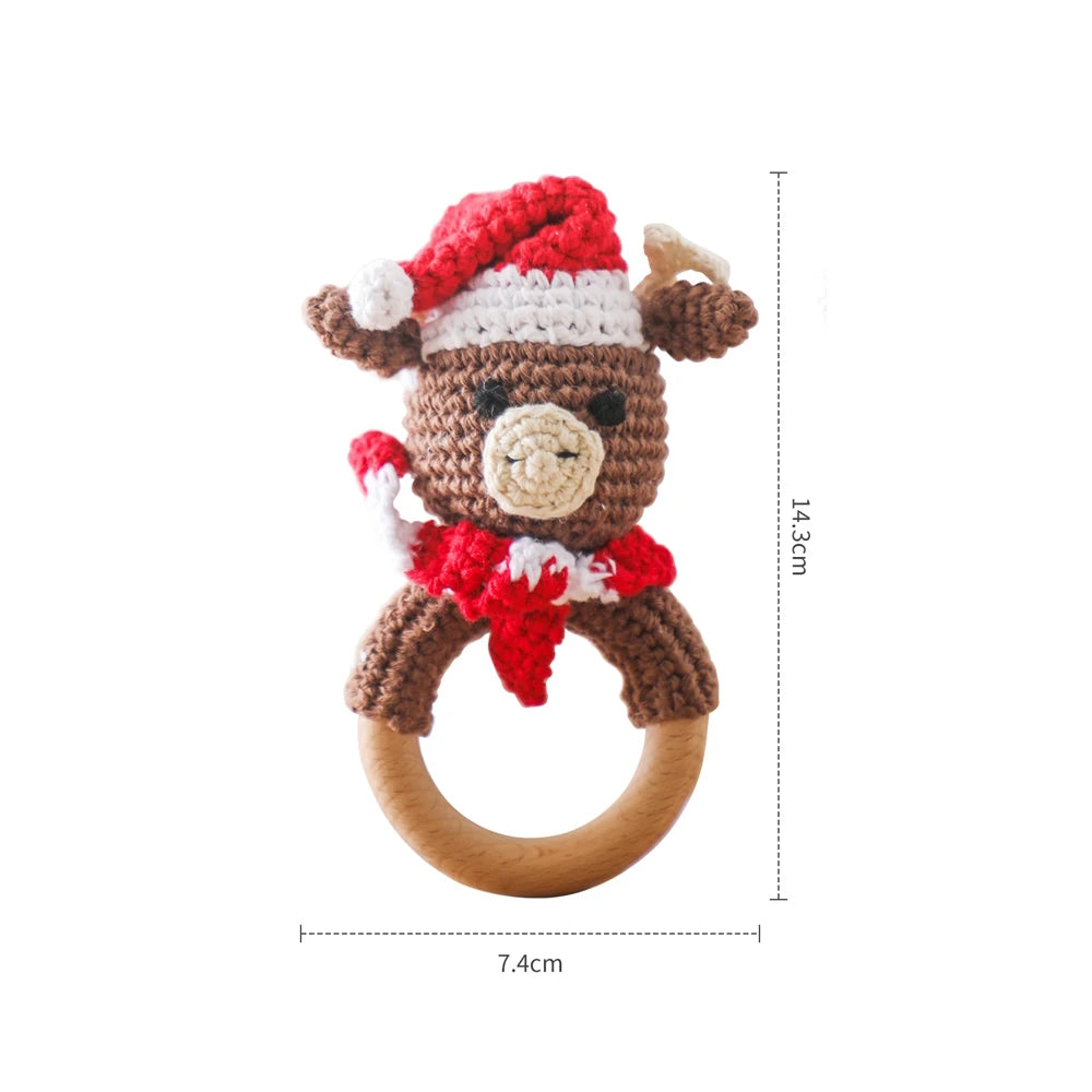 Wooden Baby Rattle Toy – Crochet Turtle Teether Ring