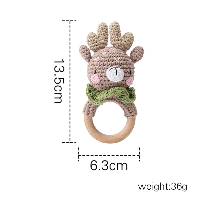 Wooden Baby Rattle Toy – Crochet Turtle Teether Ring