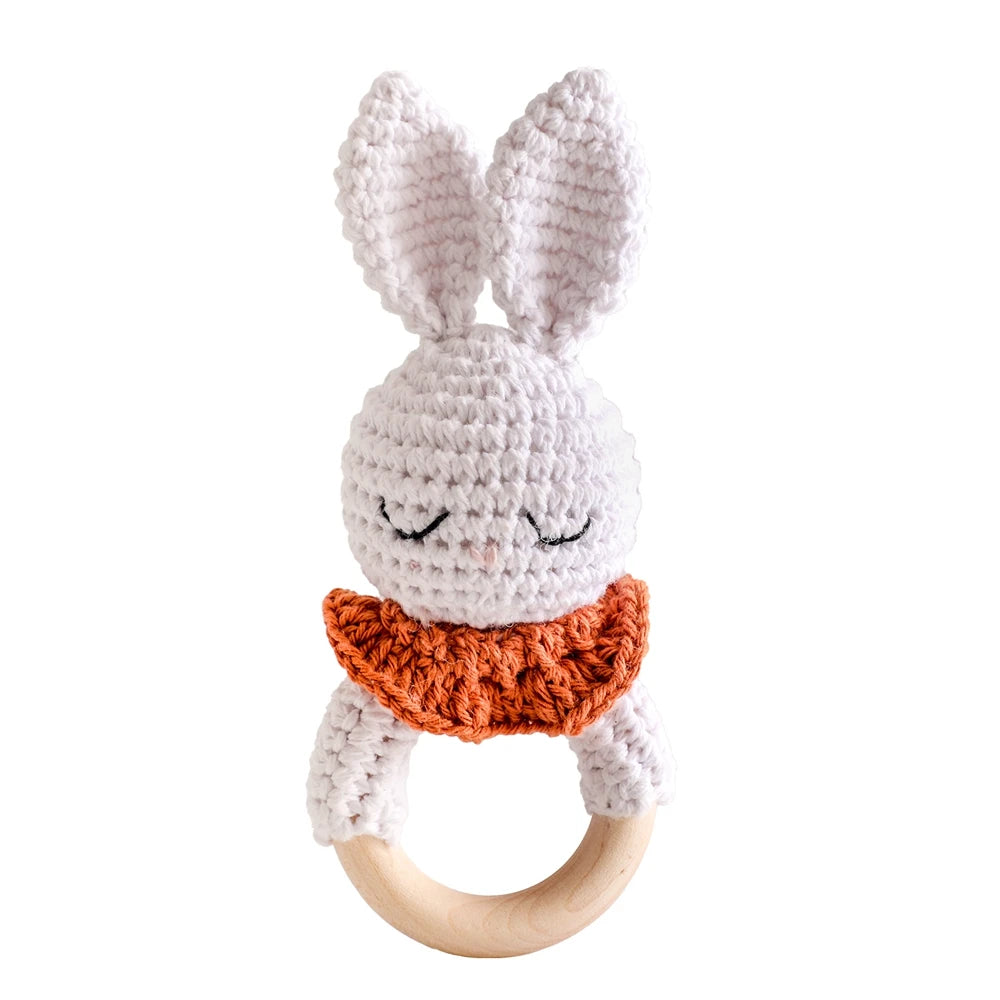 Wooden Baby Rattle Toy – Crochet Turtle Teether Ring
