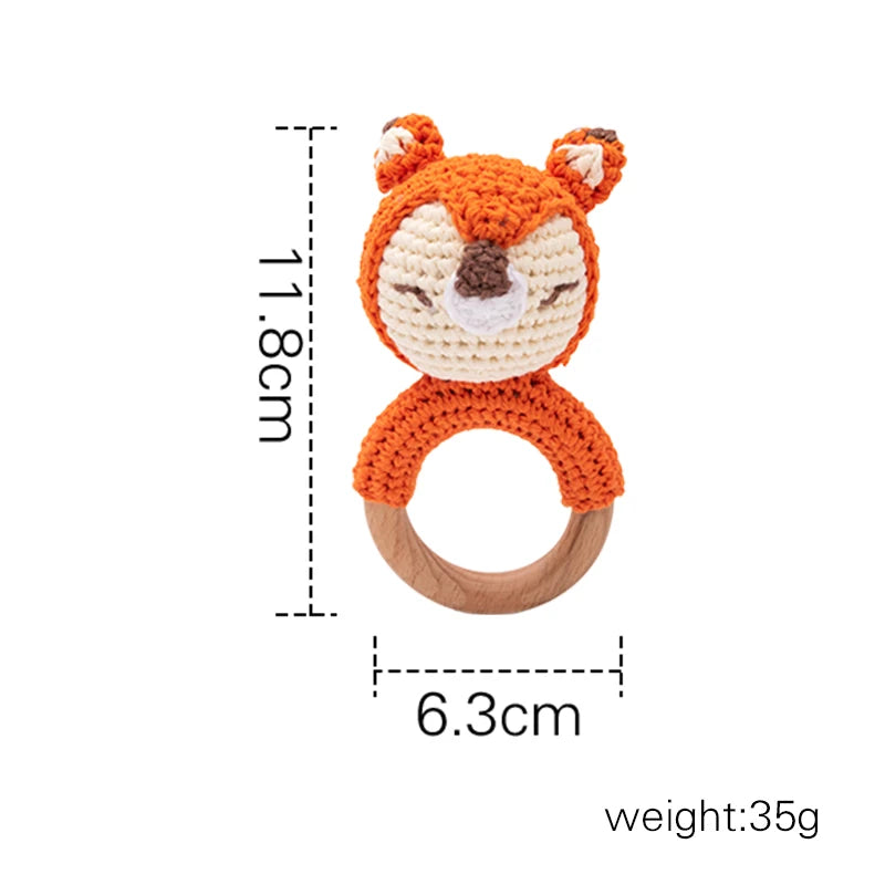 Wooden Baby Rattle Toy – Crochet Turtle Teether Ring